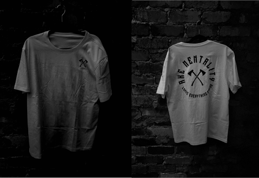 Black and White image of our Axe Mentality design on White T-Shirts