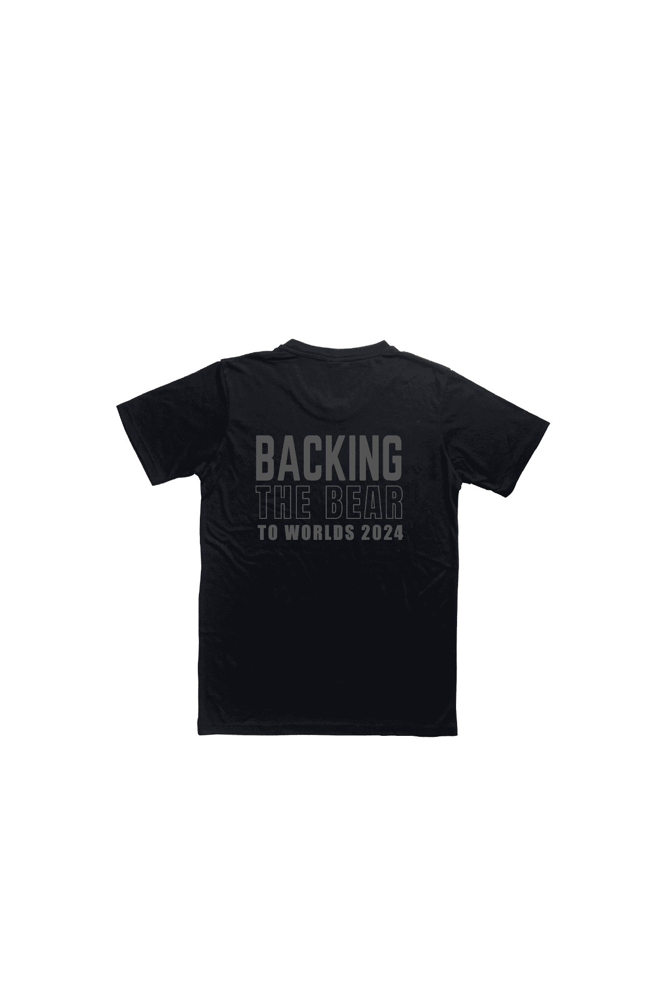 Black t-shirt backing the bear to worlds