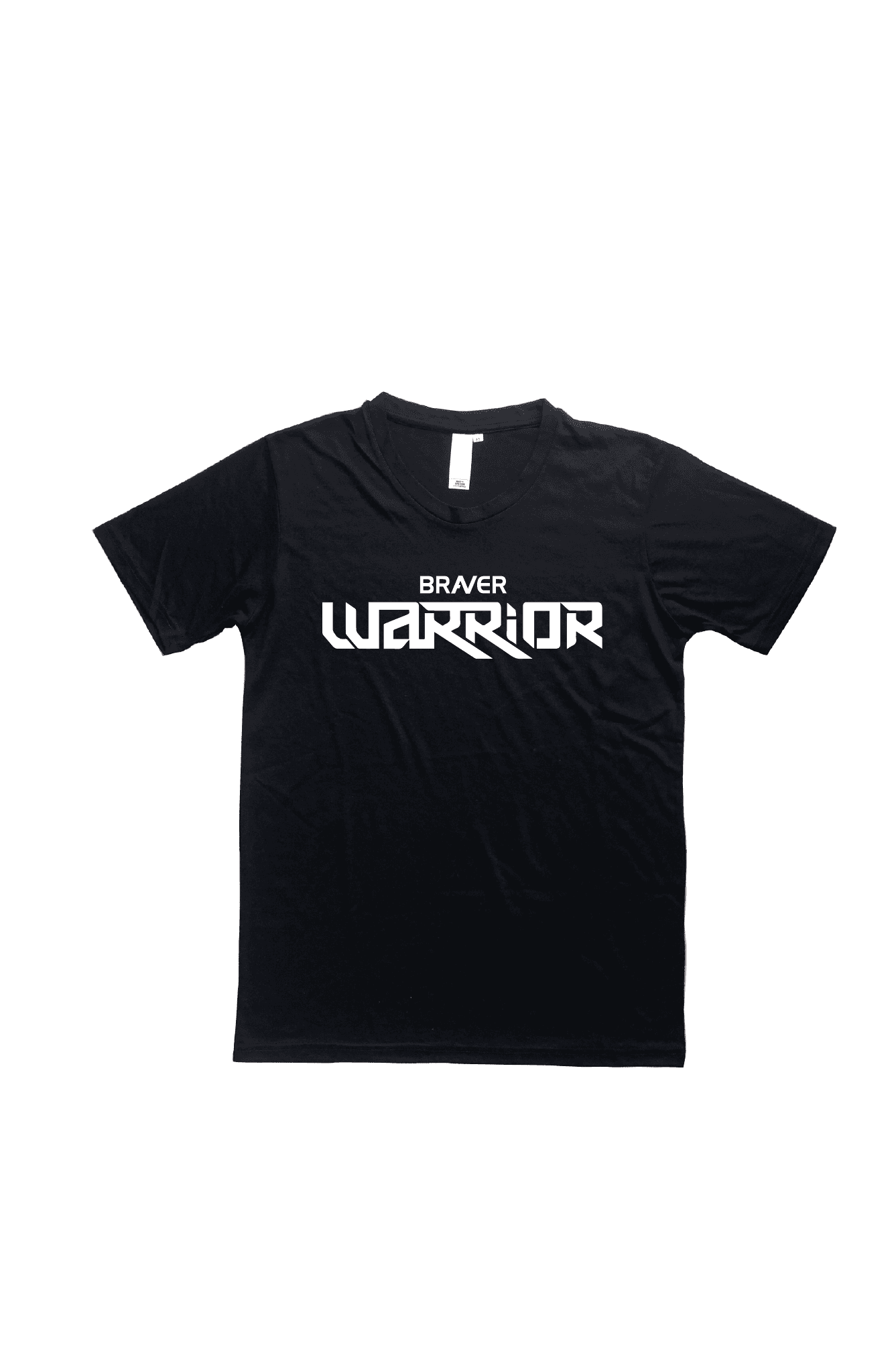 Black unisex tshirt with text printed in white that says Braver warrior
