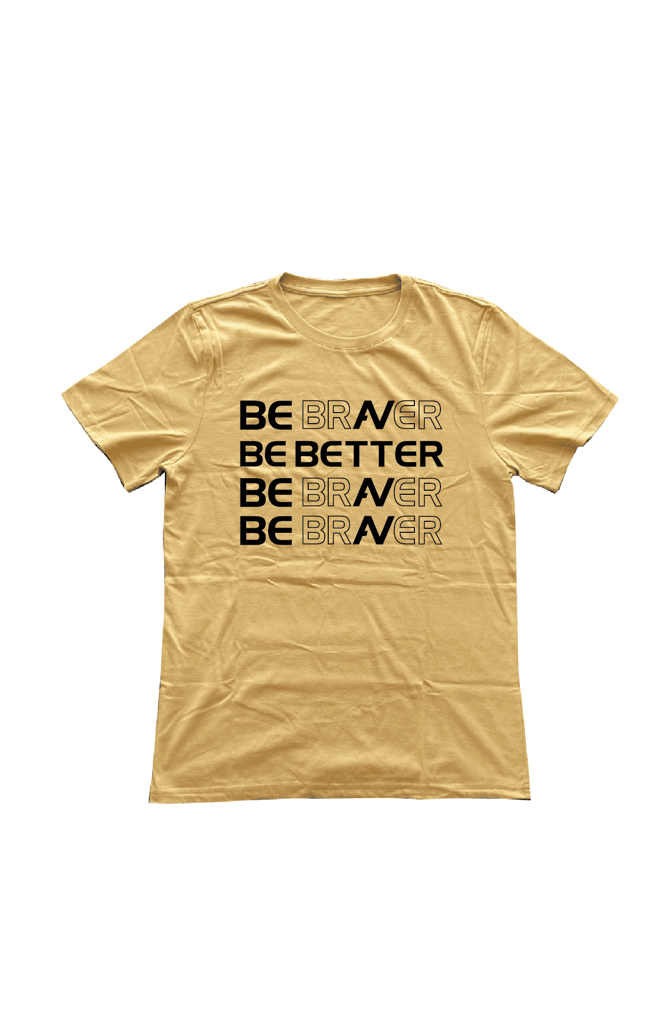 Be Better print on mustard t-shirt