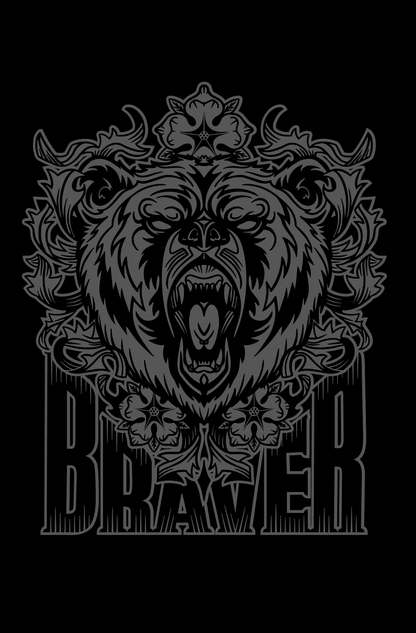 Braver Bear on a black flag