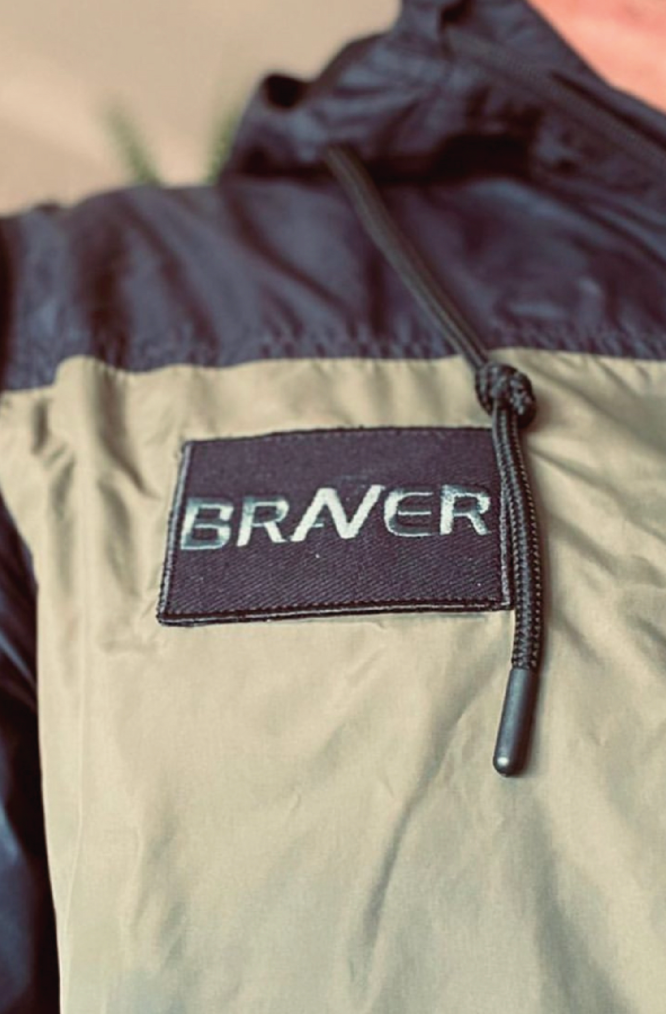 Braver velcro patch sewn onto an outdoor jacket