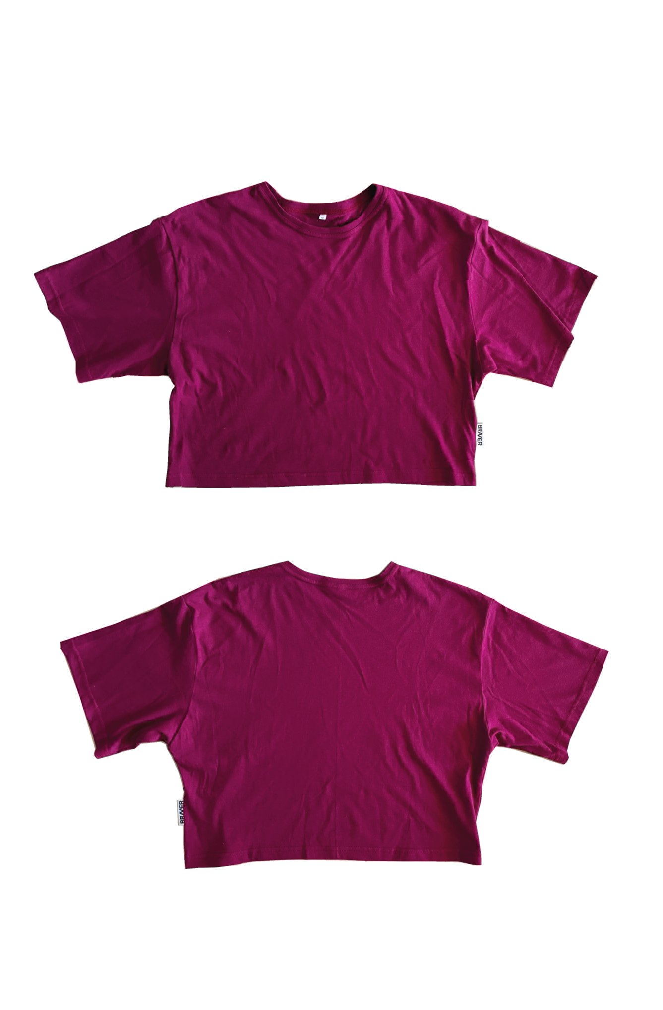 Showing the front and back of a blank maroon coloured crop top