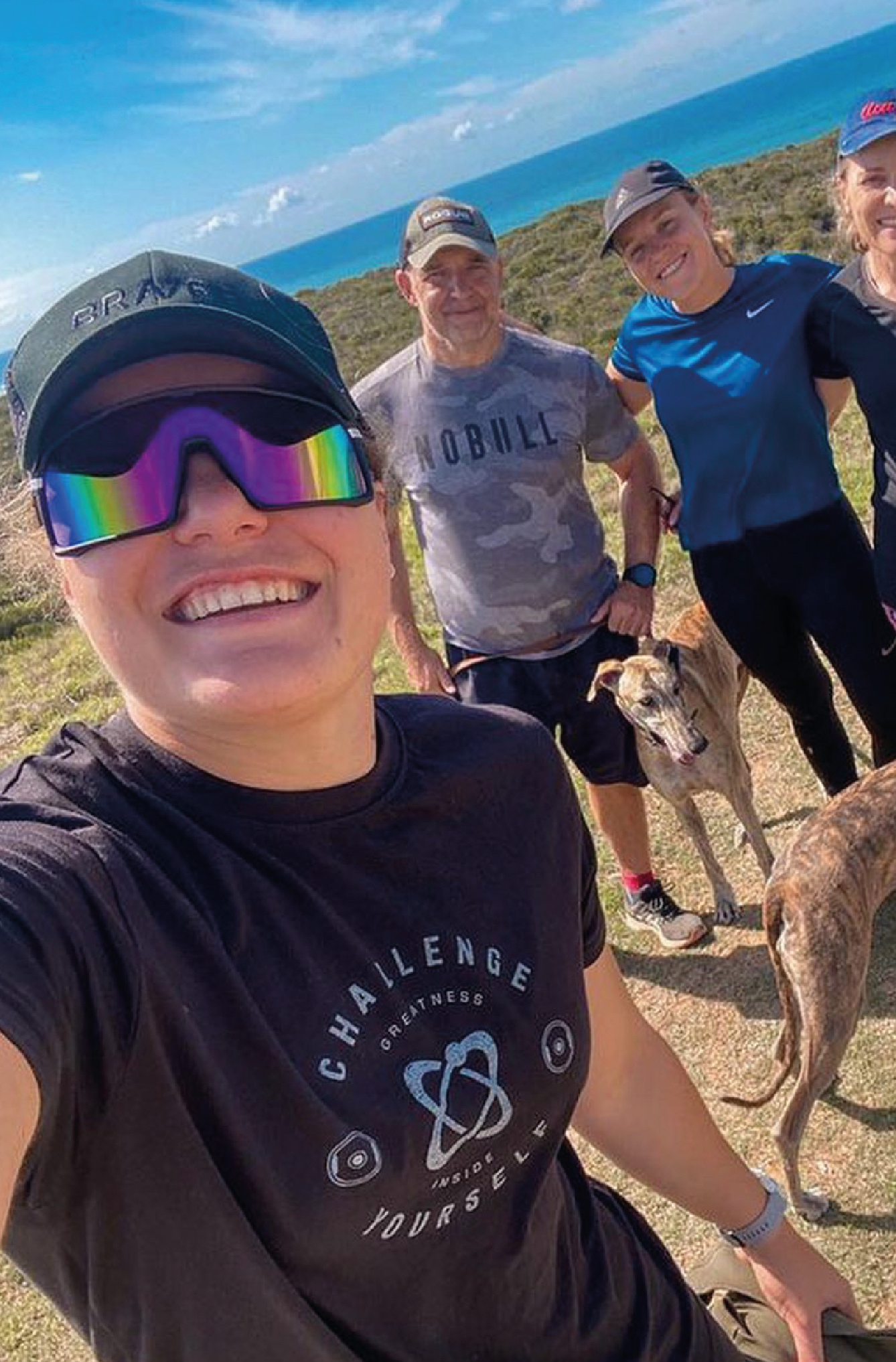 Friend of the Bear Letchen wearing our Black on Black stealth mode pony trucker cap while out hiking with her family