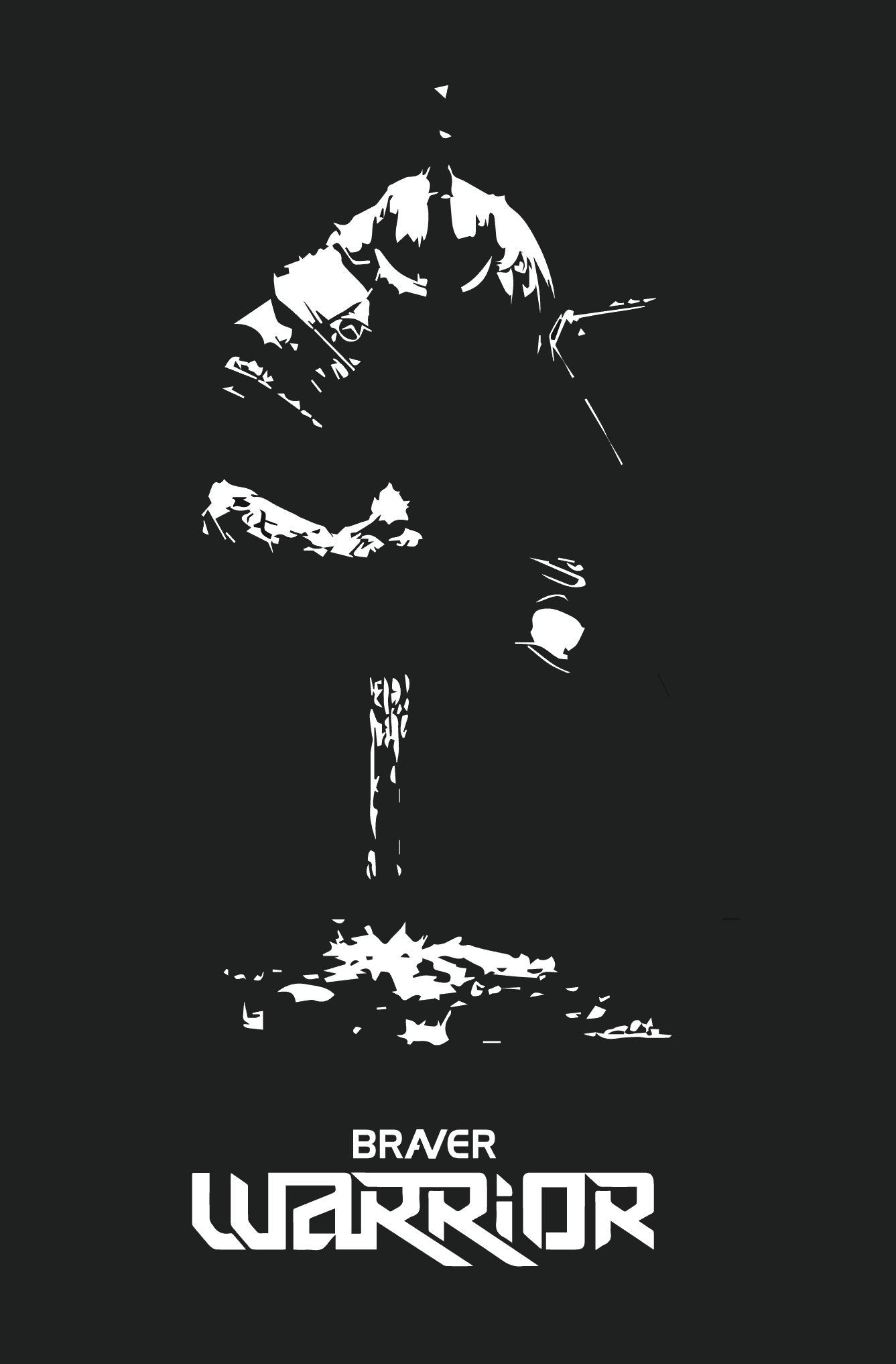 Silhouette of a Warrior figure in white on a black background