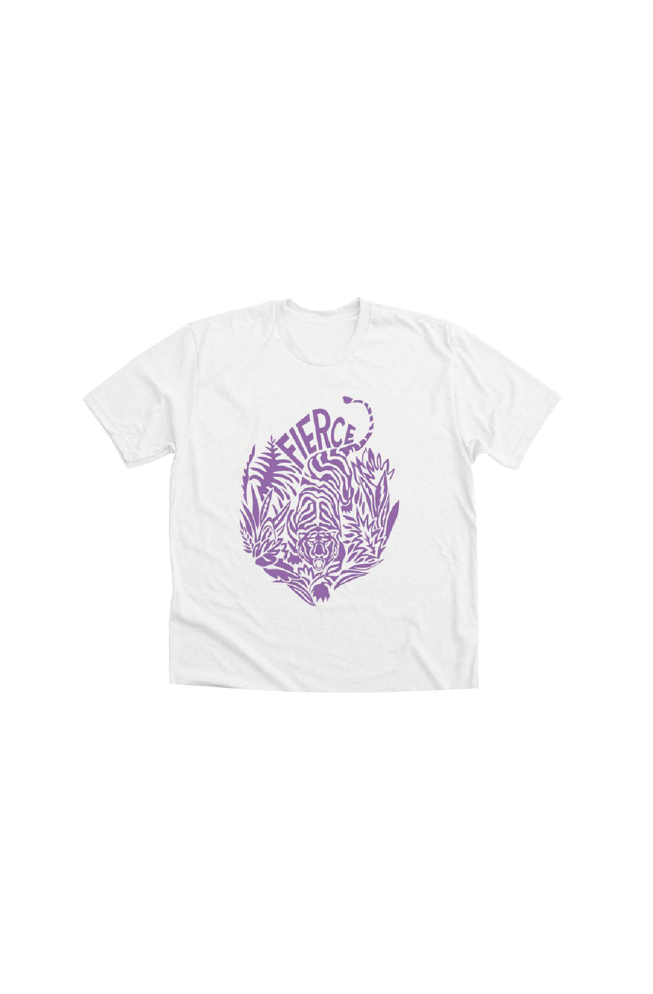 White crop top with a tiger printed on the front in colour lilac