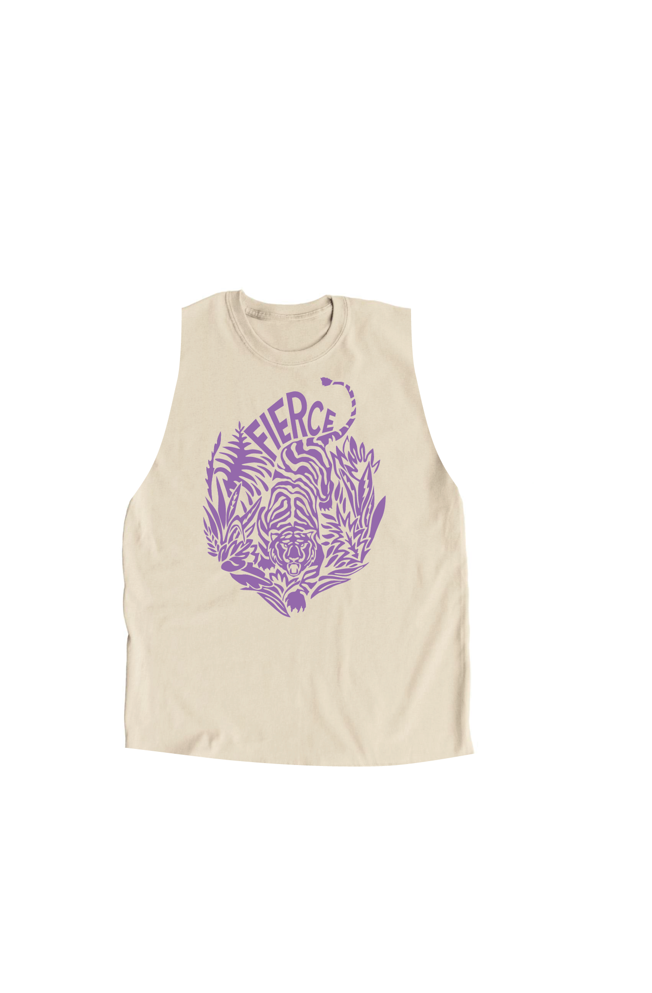 African Stone colour tank top with tiger print in lilac