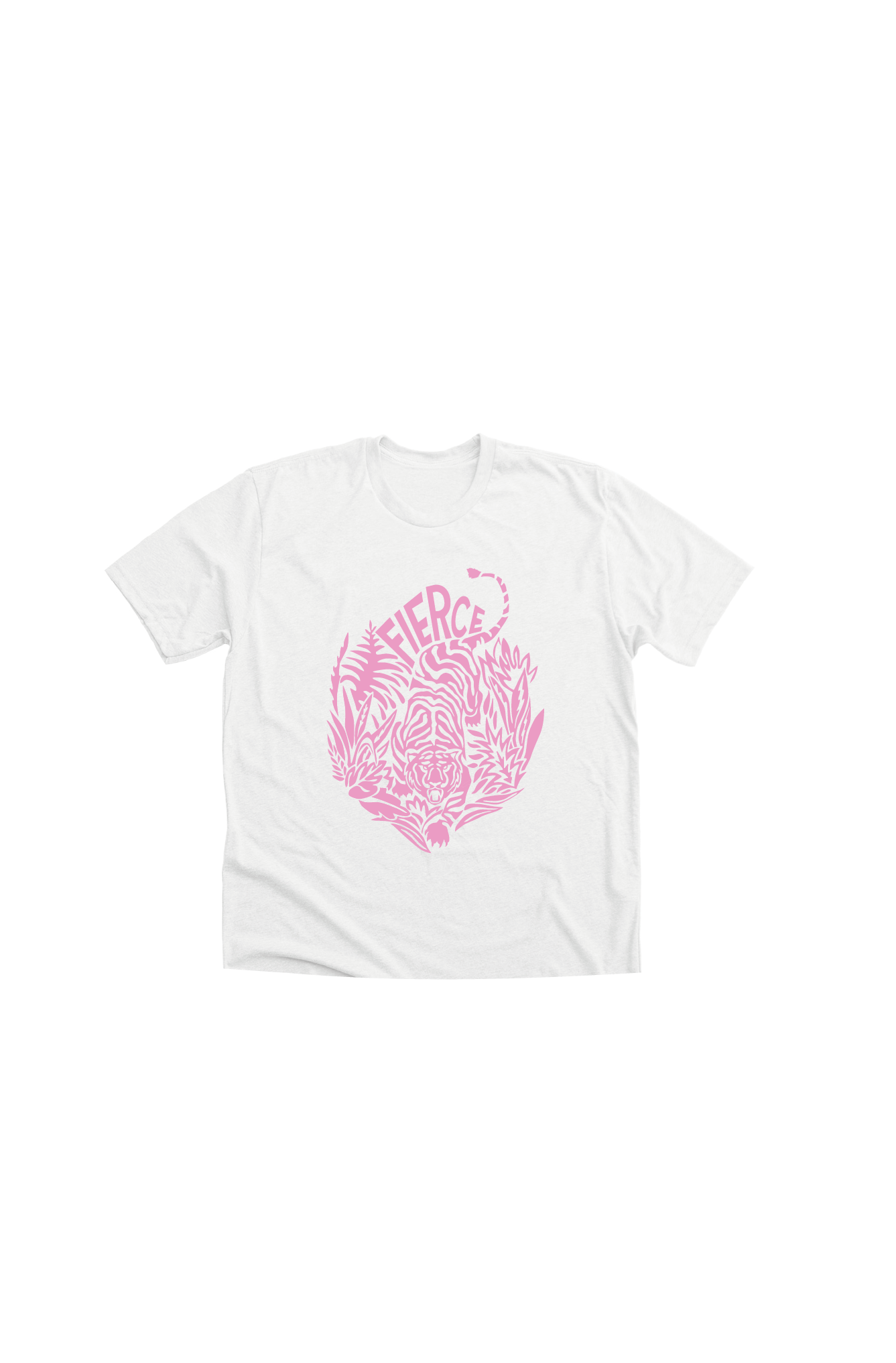 Ladies white crop top with a light pink print of a tiger on the front